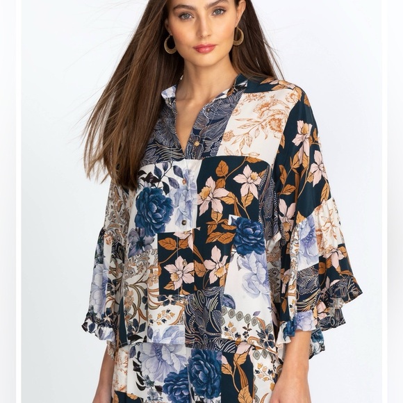 Johnny Was NWOT LEO SILK BUTTON DOWN TOP Size S - Picture 1 of 14